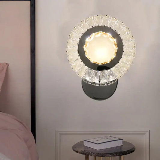 Modern led wall mount wall lamp with clear rectangle cut crystals and warm light for bedroom decor