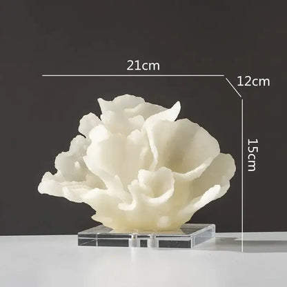 Modern light blue coral resin sculpture with delicate off-white layered textures on a clear acrylic base for living room decor