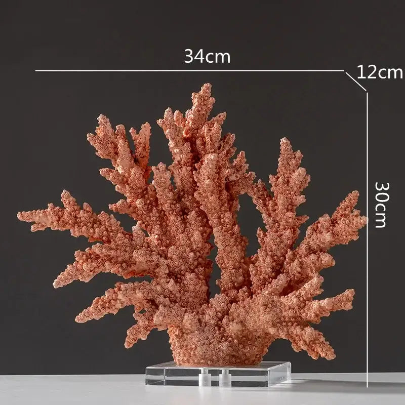 A textured reddish-orange coral resin sculpture with intricate branches for modern living room decor