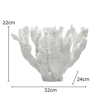 Modern light blue coral resin statue featuring white textured intricate branching coral resin sculpture for living room decor