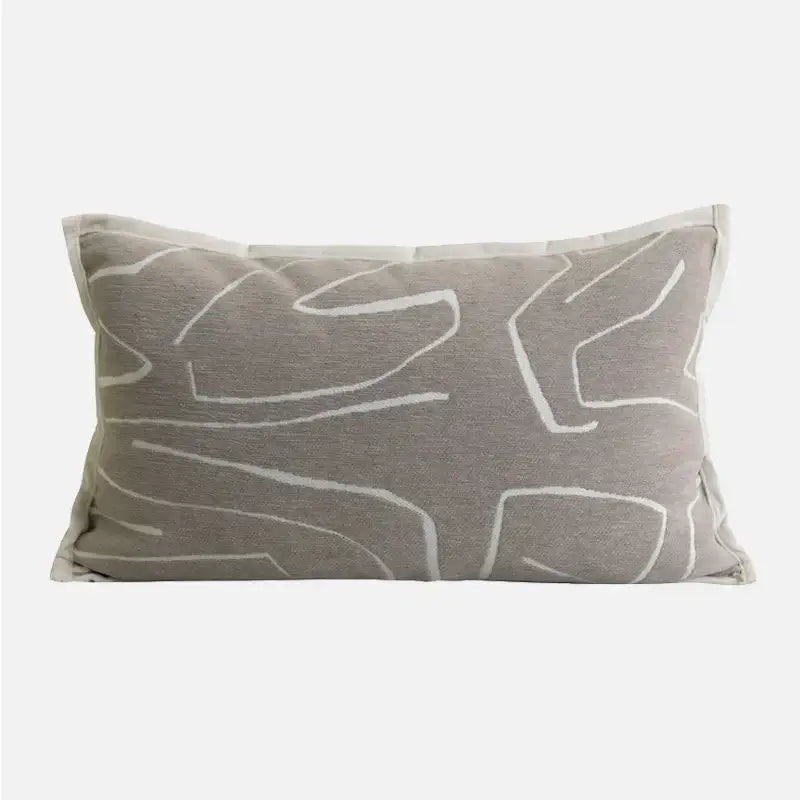 Gray rectangular pillow cover with abstract white line pattern for modern light coffee decorbites light coffee decor