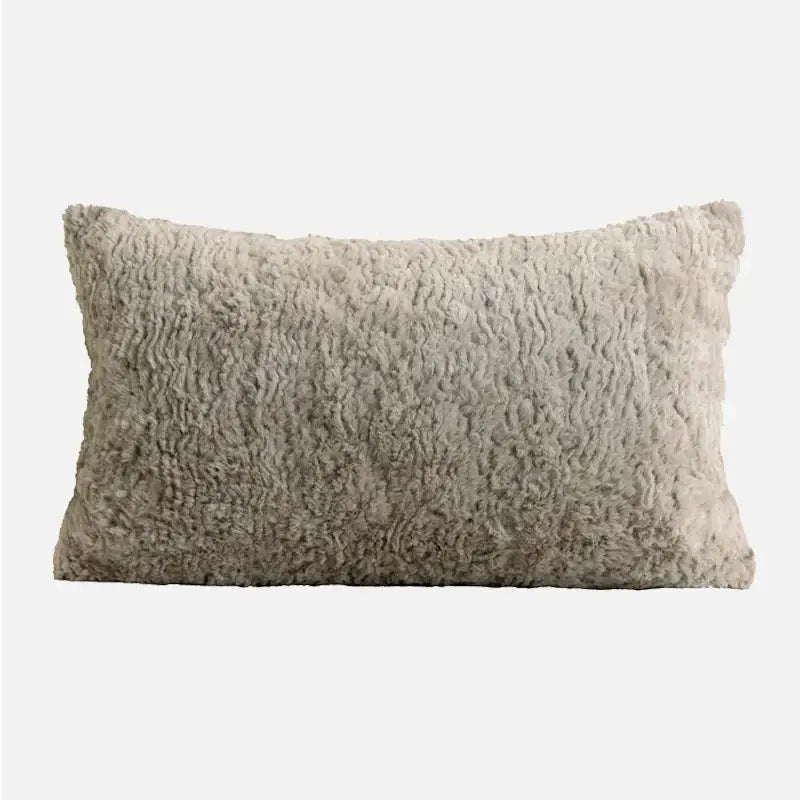 Rectangular light grey coffee cushion cover with plush curly sheepskin texture for modern living room decorbites decor