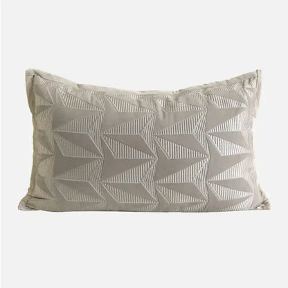 Beige rectangular cushion cover with raised geometric triangle pattern in textured fabric for decorbites light grey coffee decor