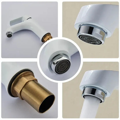 Modern lime green and chrome decorbites basin brass faucet with white ceramic body and chrome spray head for bathroom use