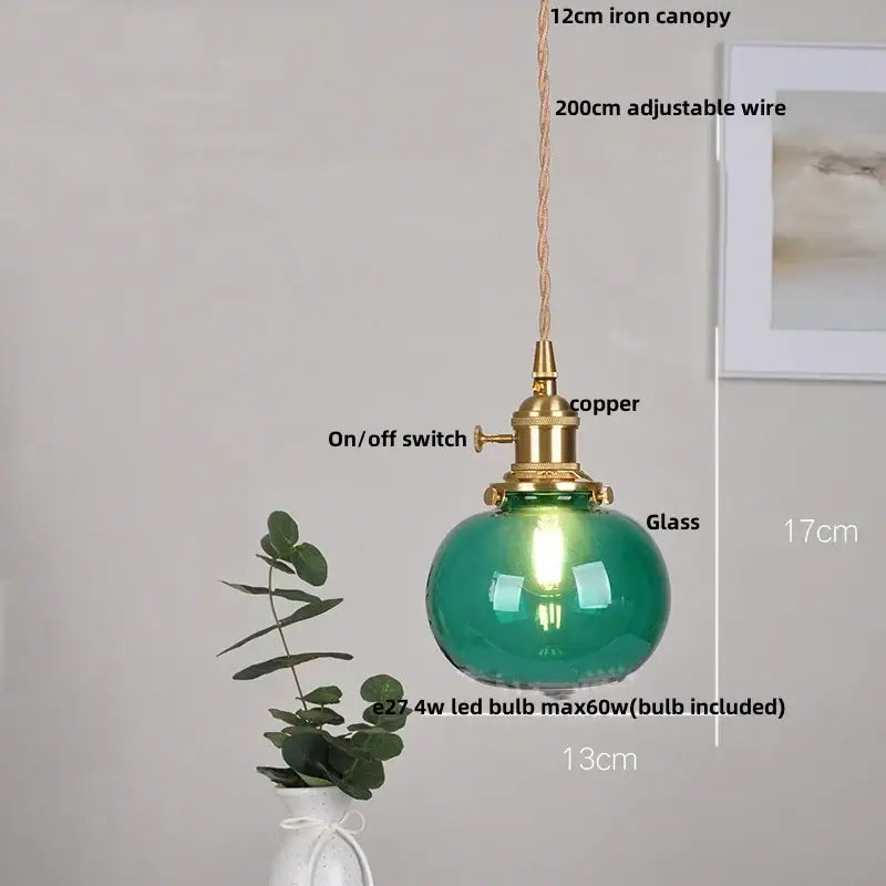 Modern lime and teal blue bubble glass ball pendant light with emerald green glass and brass copper accents for dining room decorbites bubble glass