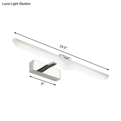 Modern linear acrylic wall sconce with nickel finish and chrome-finished rectangular LED light, ideal for bathroom use