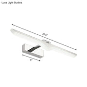 Modern linear acrylic bathroom light fixture with nickel finish, white diffuser, and chrome wall-mounted bracket