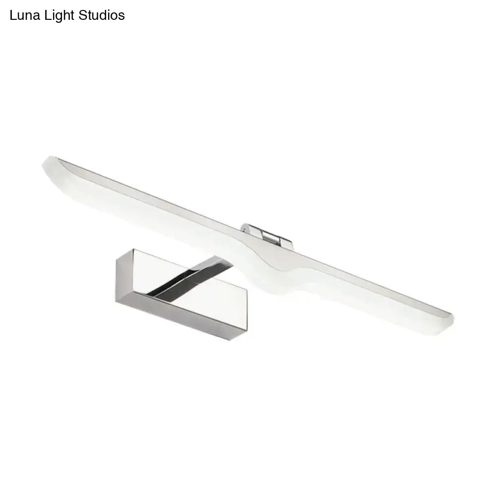 Modern linear acrylic light fixture wall sconce with nickel finish and polished chrome bracket for bathroom lighting