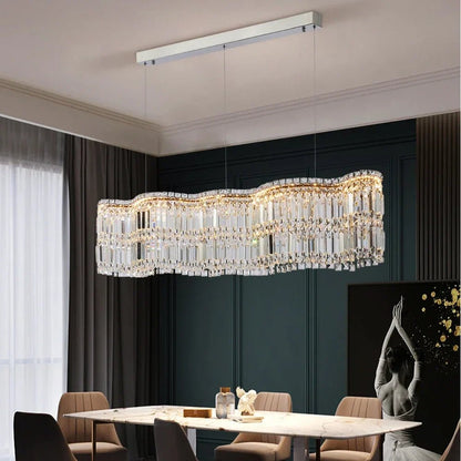 Modern Linear Crystal Pendant Light In Brushed Stainless - Decorbites