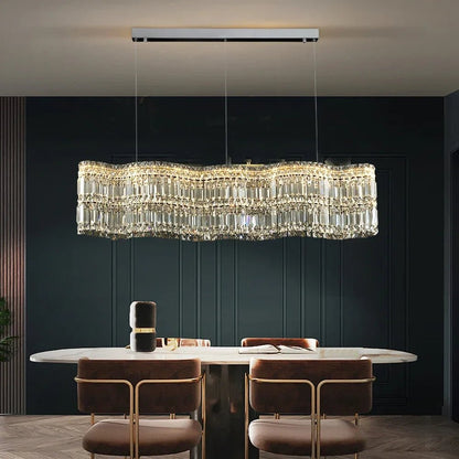 Modern Linear Crystal Pendant Light In Brushed Stainless - Decorbites