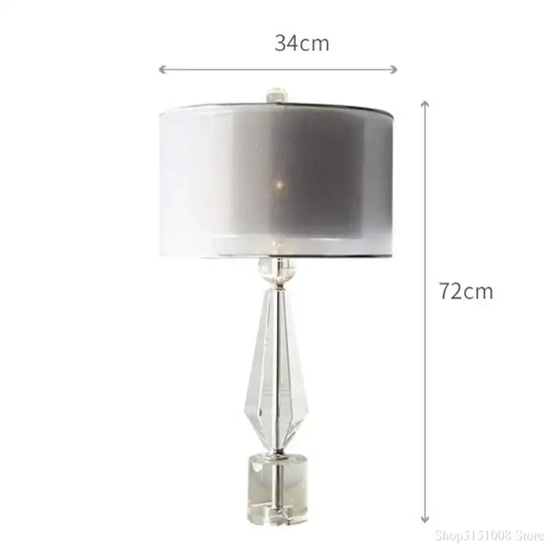 Modern luxe gray and crystal table lamp with a faceted crystal base and silver gradient shade for bedroom lighting decorbites crystal table lamp