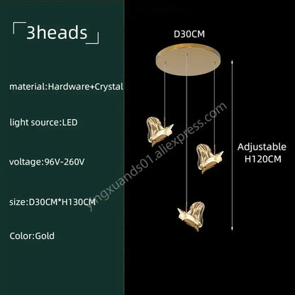 Gold-colored three-headed pendant decorbites crystal chandelier with crystal accents and led lighting for living room decor