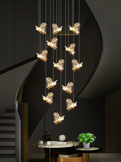 Modern luxury butterfly gold decorbites crystal chandelier with bell-shaped glass and metal pendant lights for living room