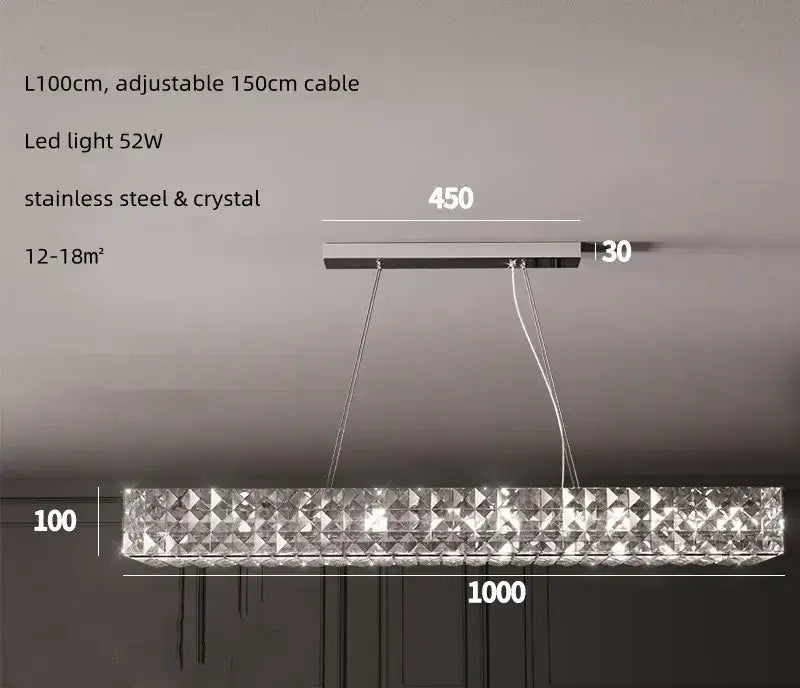 Modern luxury chrome decorbites crystal led rectangular chandelier with stainless steel frame and adjustable led lighting