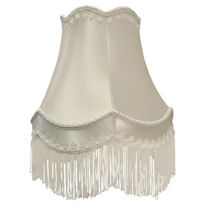 Modern luxury cream fringed cloth lampshade with delicate lace trim and cascading fringe for bedroom decorbites fringed decor