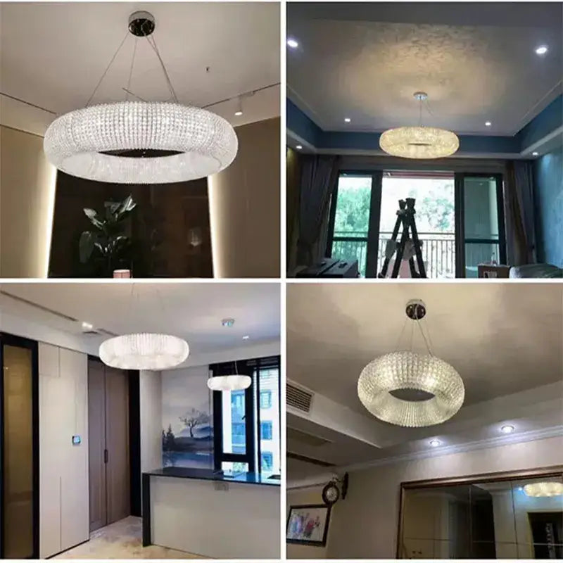Modern luxury pendant light crystal circle chandelier with sparkling crystals and sleek metallic finish for living room decorbites
