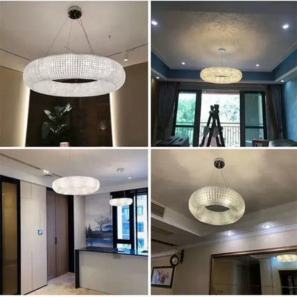 Modern luxury pendant light crystal circle chandelier with sparkling crystals and sleek metallic finish for living room decorbites