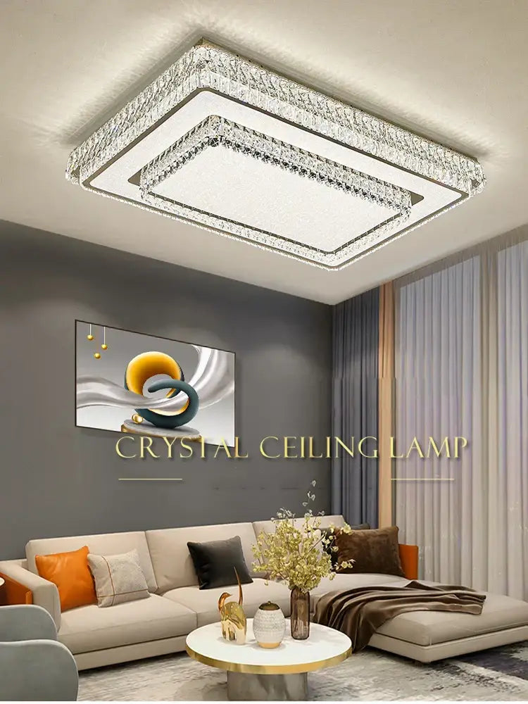 Modern luxury crystal led ceiling lamp with sleek rectangular multi-layered design for elegant bedroom decorbites crystal led lighting