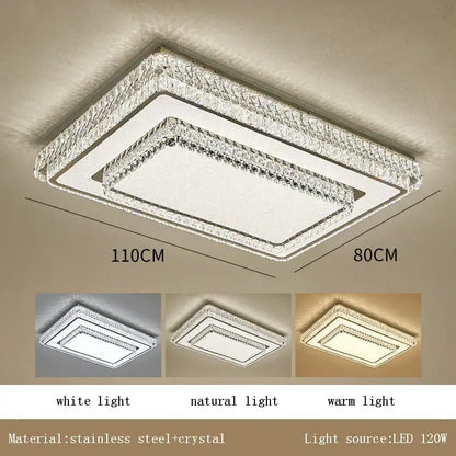 Modern luxury crystal led ceiling lamp with multilayer clear crystal embellishments in stainless steel frame lighting options