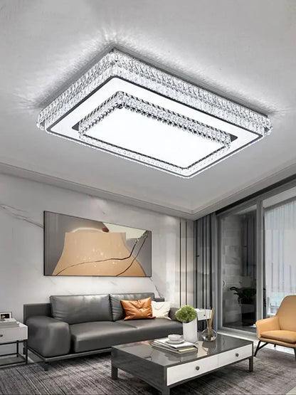 Modern luxury crystal led ceiling lamp with a sleek chrome frame and embedded crystal accents for bedroom decorbites crystal led