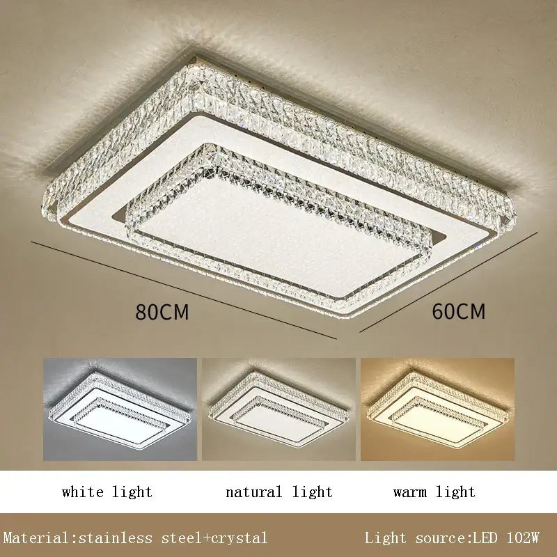 Modern luxury crystal led ceiling lamp with multi-tier clear crystal accents and stainless steel frame in white and led colors