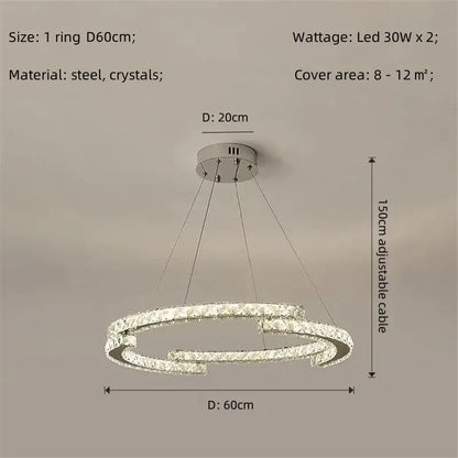 Modern luxury crystal led chandelier with chrome finish and interlocking rings for elegant foyer pendant lighting decorbites crystal led