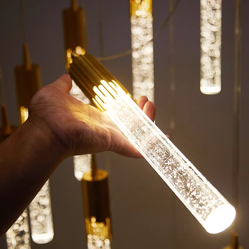 Modern luxury acrylic chandelier pendant with golden metallic top and internal led lighting for home decor lighting