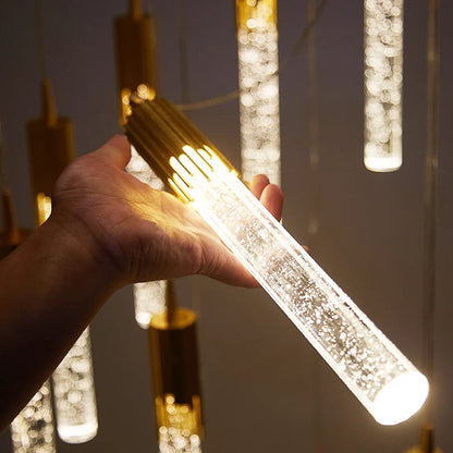 Modern luxury acrylic chandelier pendant with golden metallic top and internal led lighting for home decor lighting