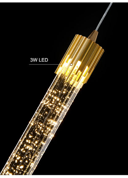 Modern luxury golden cylindrical crystal pendant lamp with 3w led bulb and sparkling internal lights for home decor
