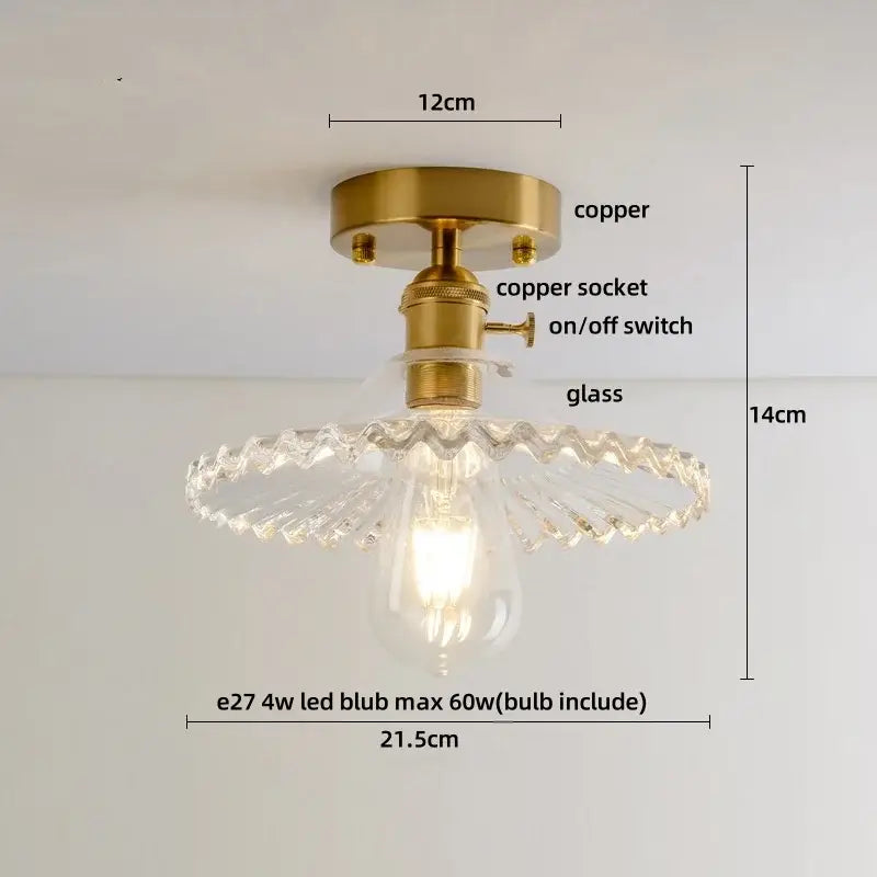 Modern luxury decorbites crystal glass ceiling lamp with brass copper base and ornate scalloped glass shade for living room