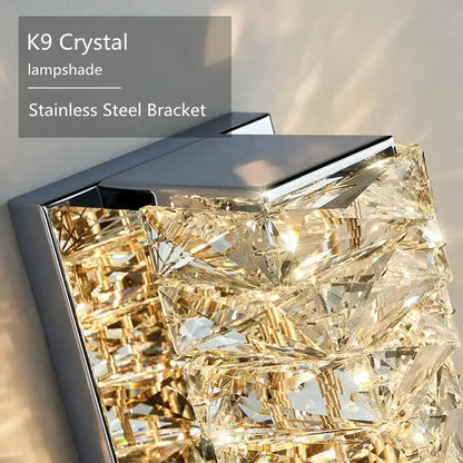 Modern luxury gold and crystal led wall light with k9 crystal lampshade and stainless steel bracket for living room