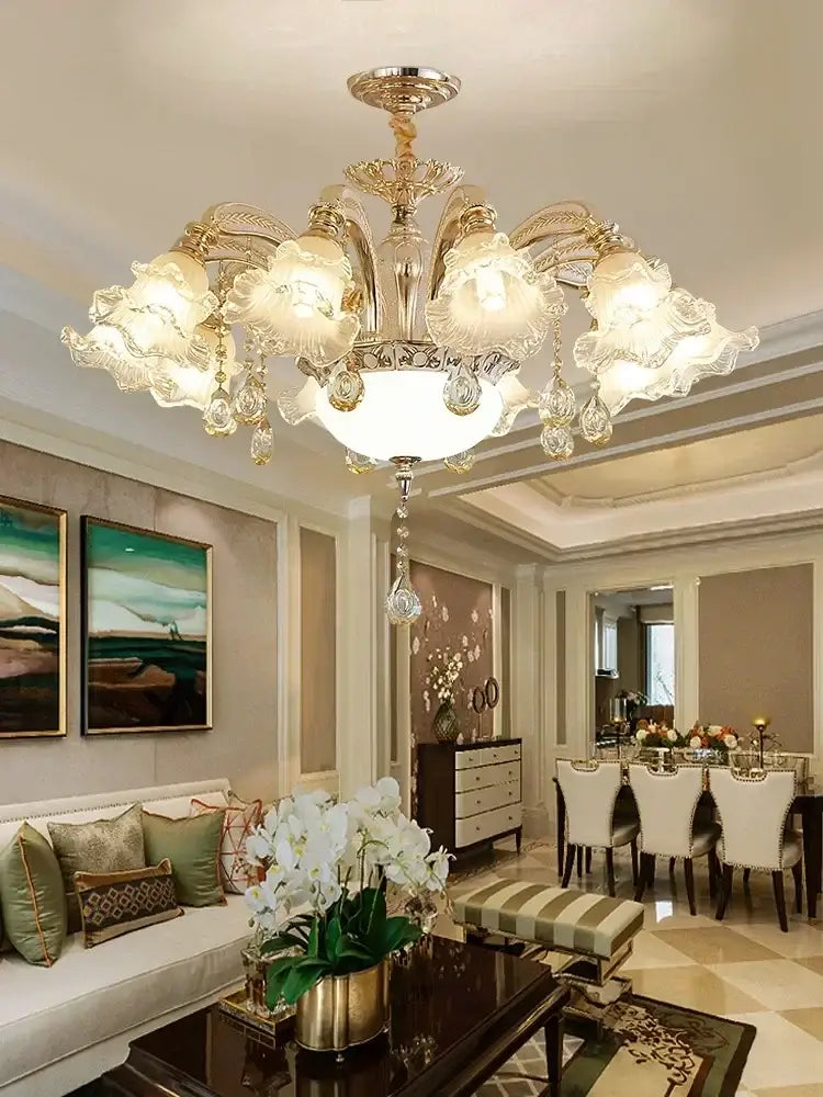 Modern luxury gold crystal ceiling chandelier with intricate crystal droplets and frosted glass shades for living room decorbites crystal ceiling