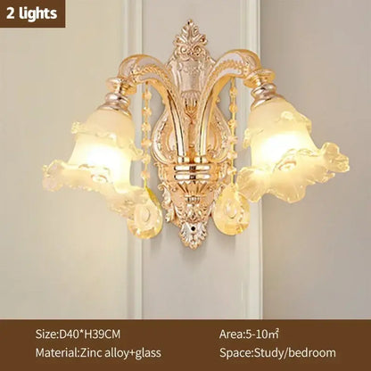 Modern luxury gold-toned ornate wall sconce with frosted glass shades for decorbites crystal ceiling chandelier decor