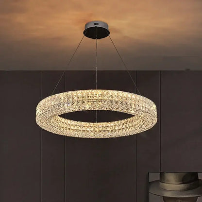Modern luxury gold crystal led ceiling chandelier with multiple tiers of clear crystals and chrome mount for living room decorbites crystal led