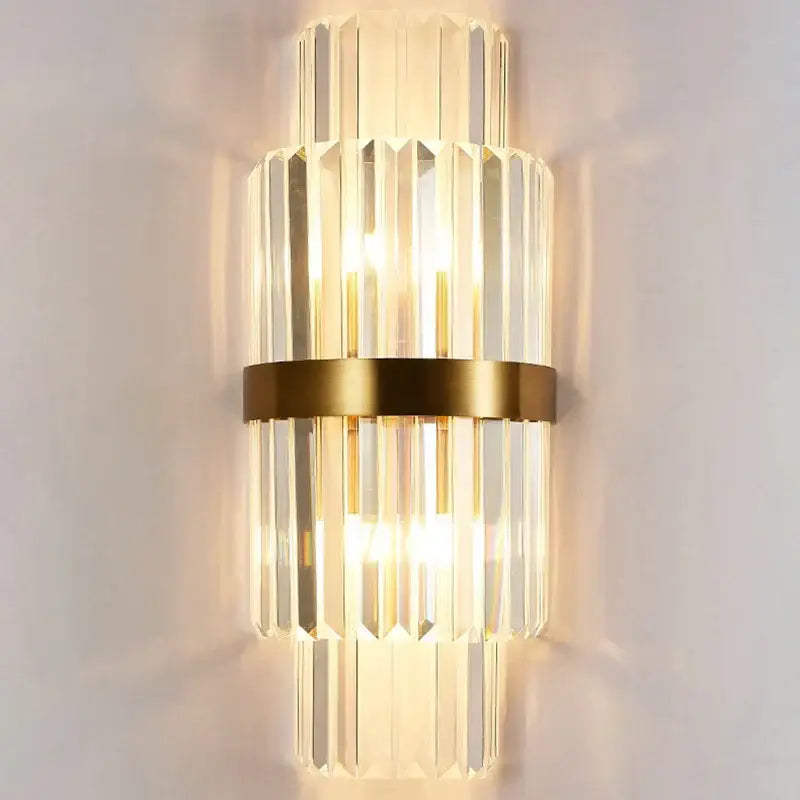 Modern luxury gold crystal led wall lamp with vertical crystal prisms for elegant bedroom decorbites crystal led wall design