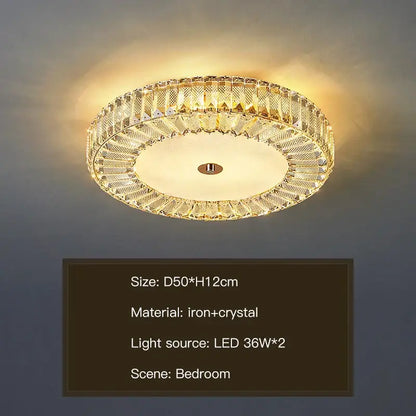 Modern luxury gold crystal round ceiling lamp with gold-toned iron frame and clear crystal facets decorbites crystal round