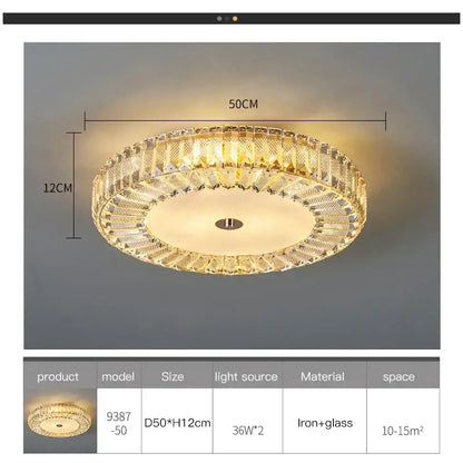 Modern luxury gold crystal round ceiling lamp with gold-toned iron frame and decorbites crystal round accents