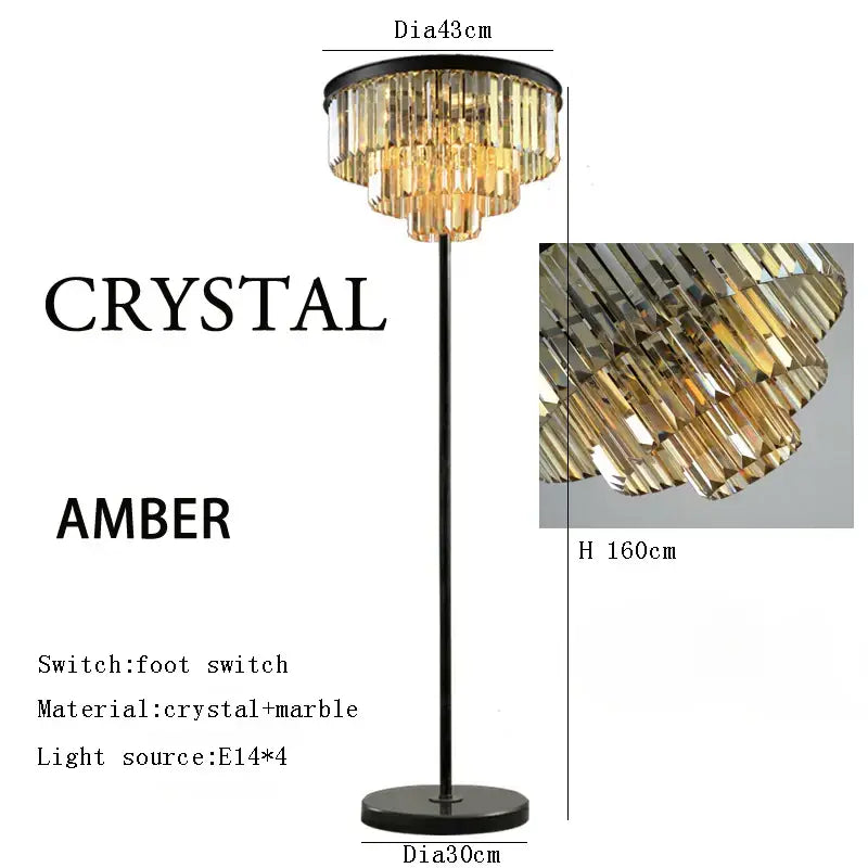 Modern luxury gray crystal black standing light with amber crystal chandelier and black marble base for living room decorbites gray crystal