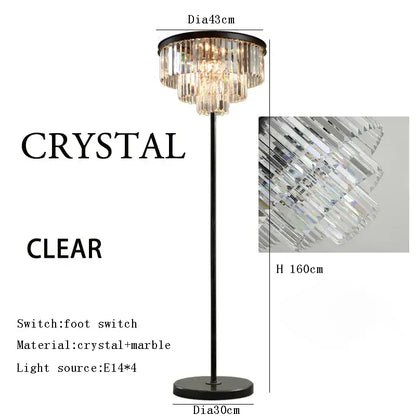 Modern luxury gray crystal black standing light with black marble base and cascading clear crystal prisms for decorbites gray crystal decor