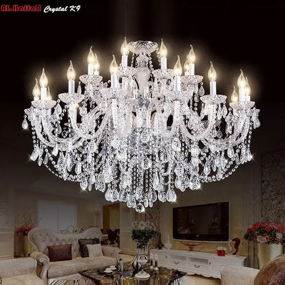 A dazzling al.haffar crystal k9 chandelier with intricate arms and teardrop crystals for modern luxury lighting