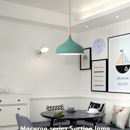 Modern Macaron Aluminum Pendant Light With Wood Accent - Decorbites
