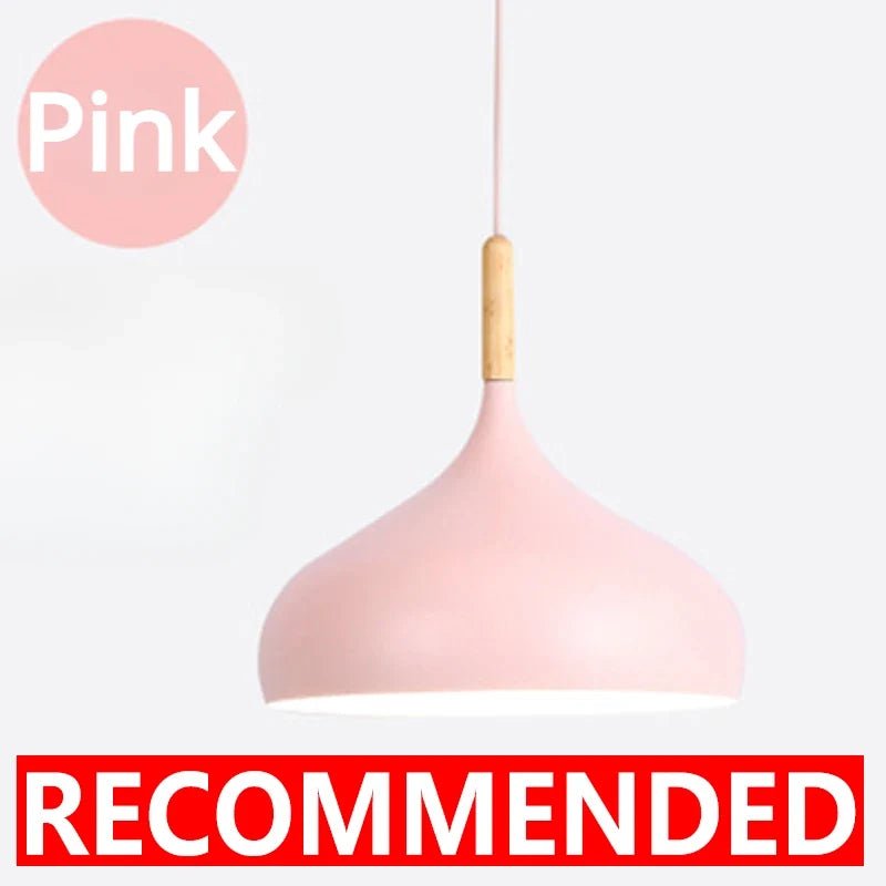 Modern Macaron Aluminum Pendant Light With Wood Accent - Decorbites
