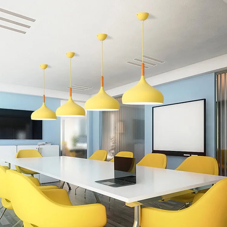 Modern Macaron Aluminum Pendant Light With Wood Accent - Decorbites