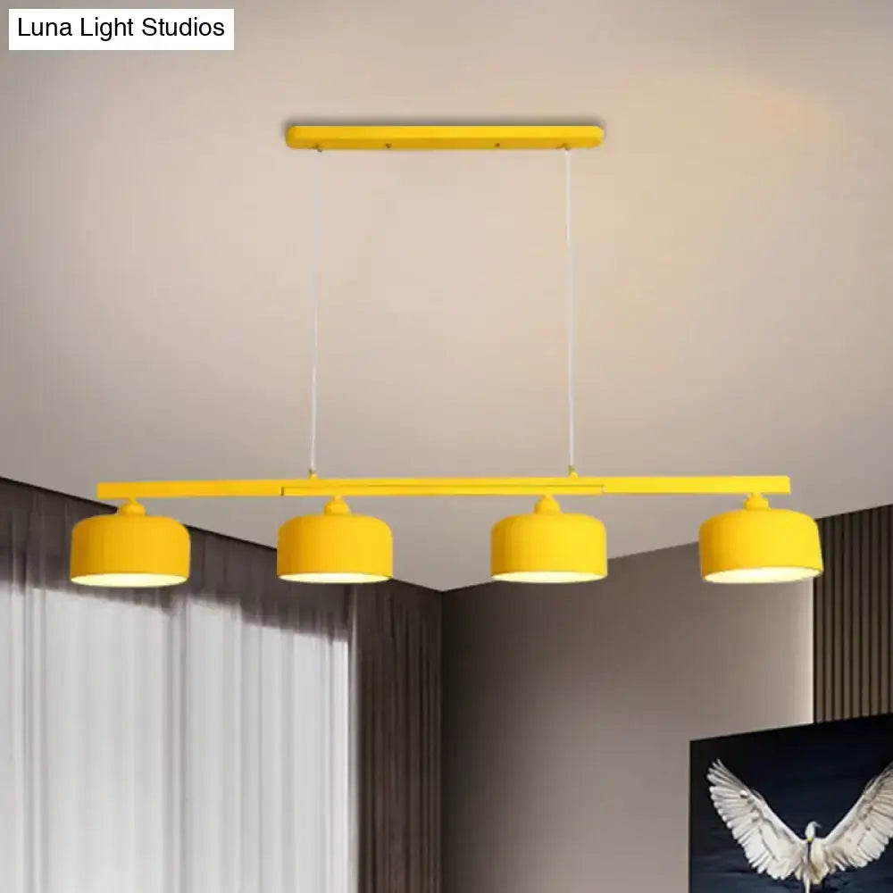 DecorBites modern macaron drum chandelier metal ceiling lamp with bright yellow shades and adjustable chain cord length for dining table