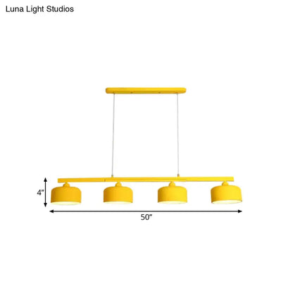 Decorbites modern macaron drum chandelier with bright yellow metal shades and adjustable chain cord length for dining table