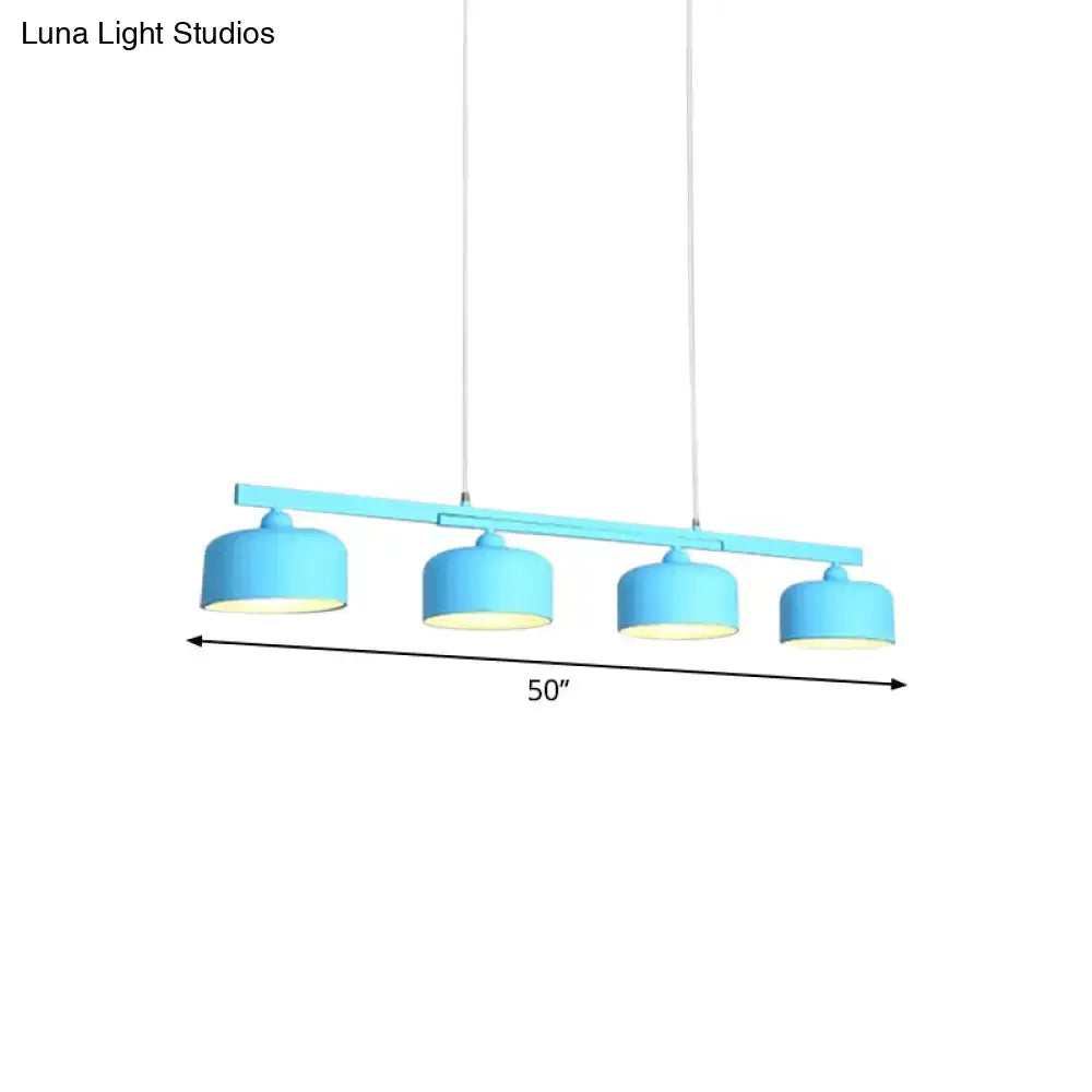 Decorbites modern macaron drum chandelier metal ceiling lamp with light blue cylindrical shades and adjustable chain cord length