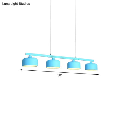 Decorbites modern macaron drum chandelier metal ceiling lamp with light blue cylindrical shades and adjustable chain cord length