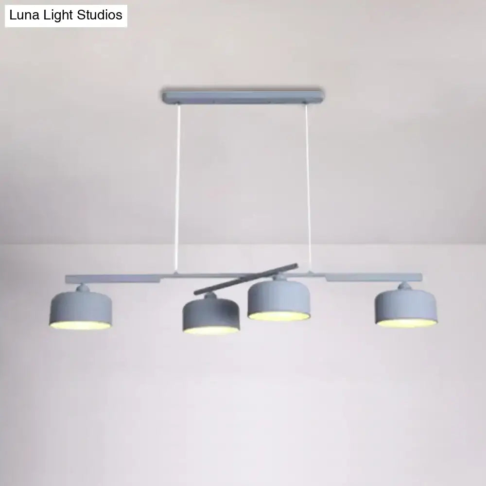 Decorbites modern macaron drum chandelier metal pendant light with gray cylindrical shades and adjustable chain cord length