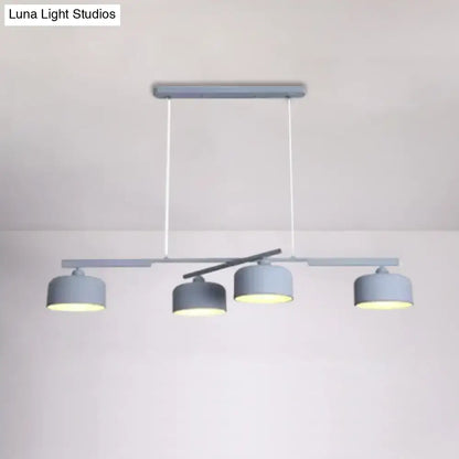 Decorbites modern macaron drum chandelier metal pendant light with gray cylindrical shades and adjustable chain cord length