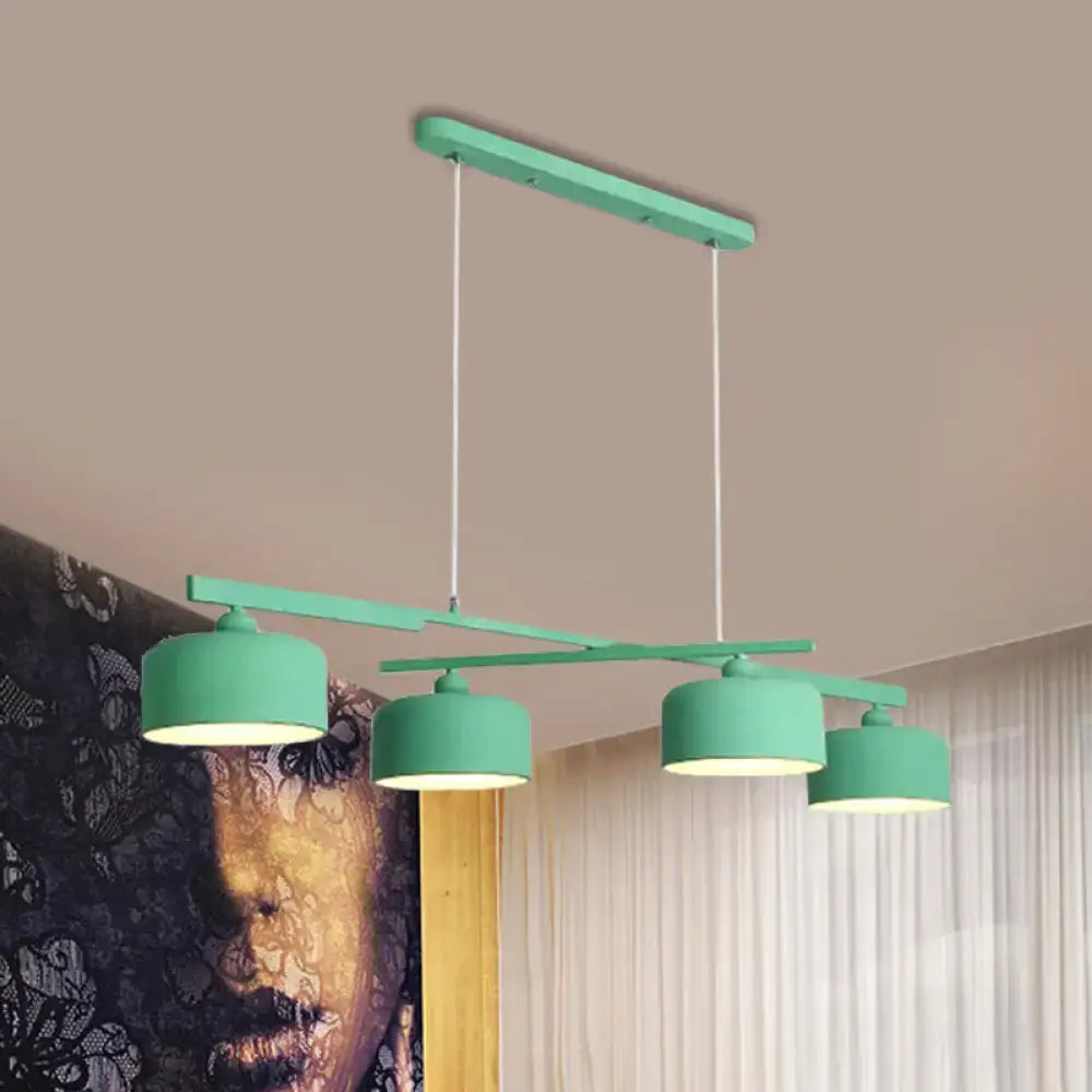 DecorBites™ modern macaron drum chandelier with mint green metal shades and adjustable chain cord length for dining table lighting